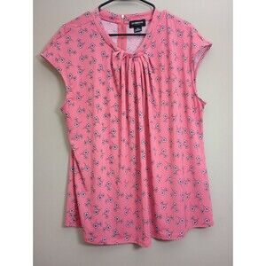Liz Claiborne Pink Floral Blouse Cap Sleeve Zip Back Size XXL